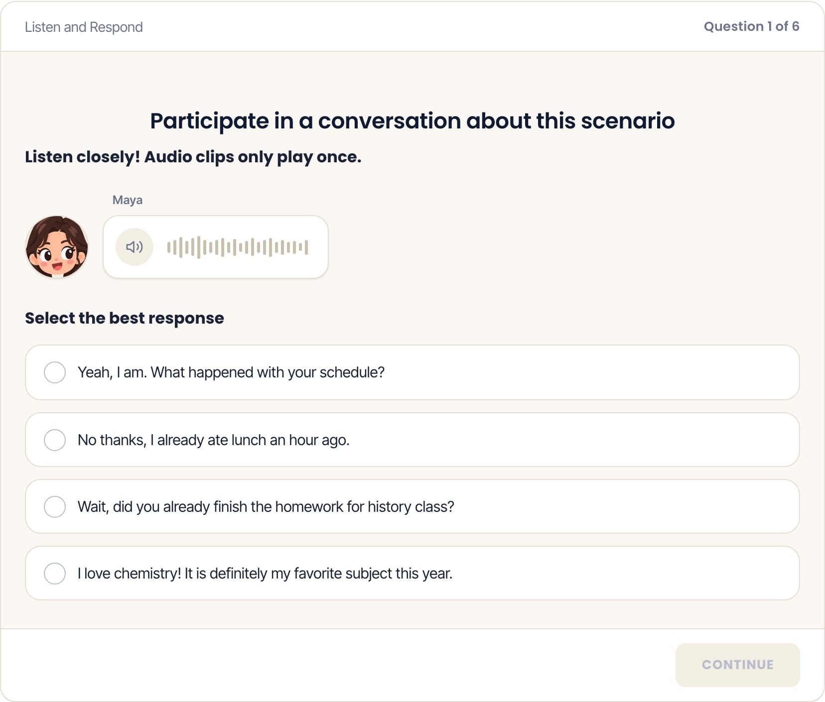 Duolingo Interactive Listening practice screen