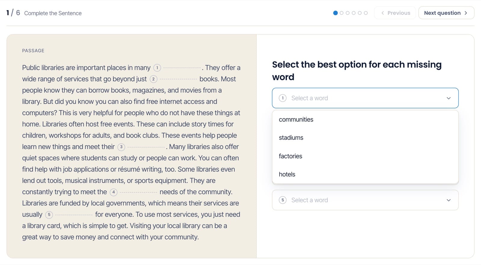 Duolingo Interactive Reading Complete the Sentences question screen