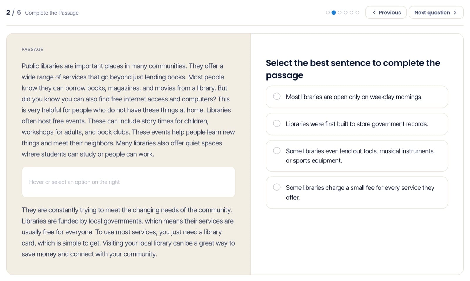 Duolingo Interactive Reading Complete the Passage question screen