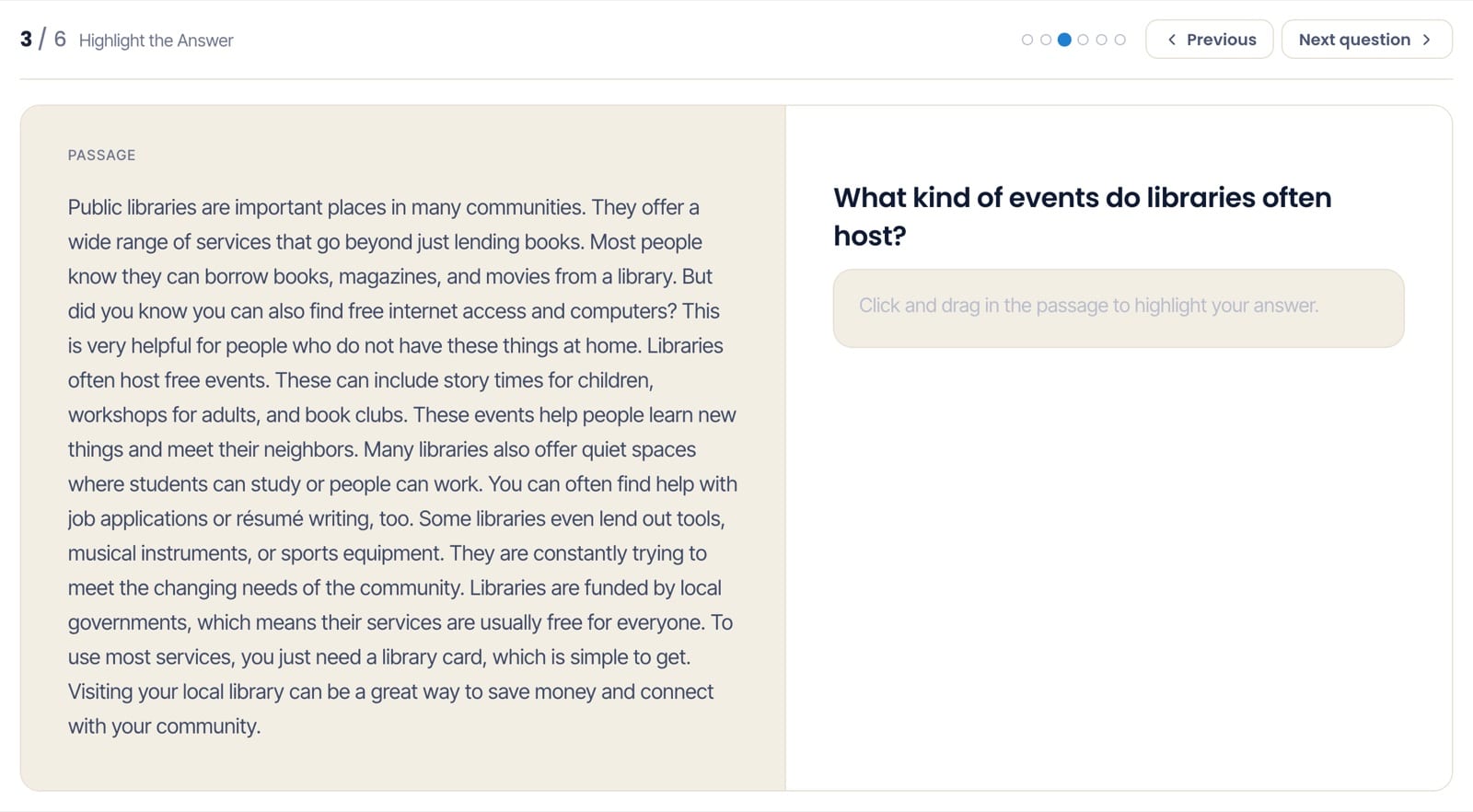 Duolingo Interactive Reading Highlight the Answer first question screen