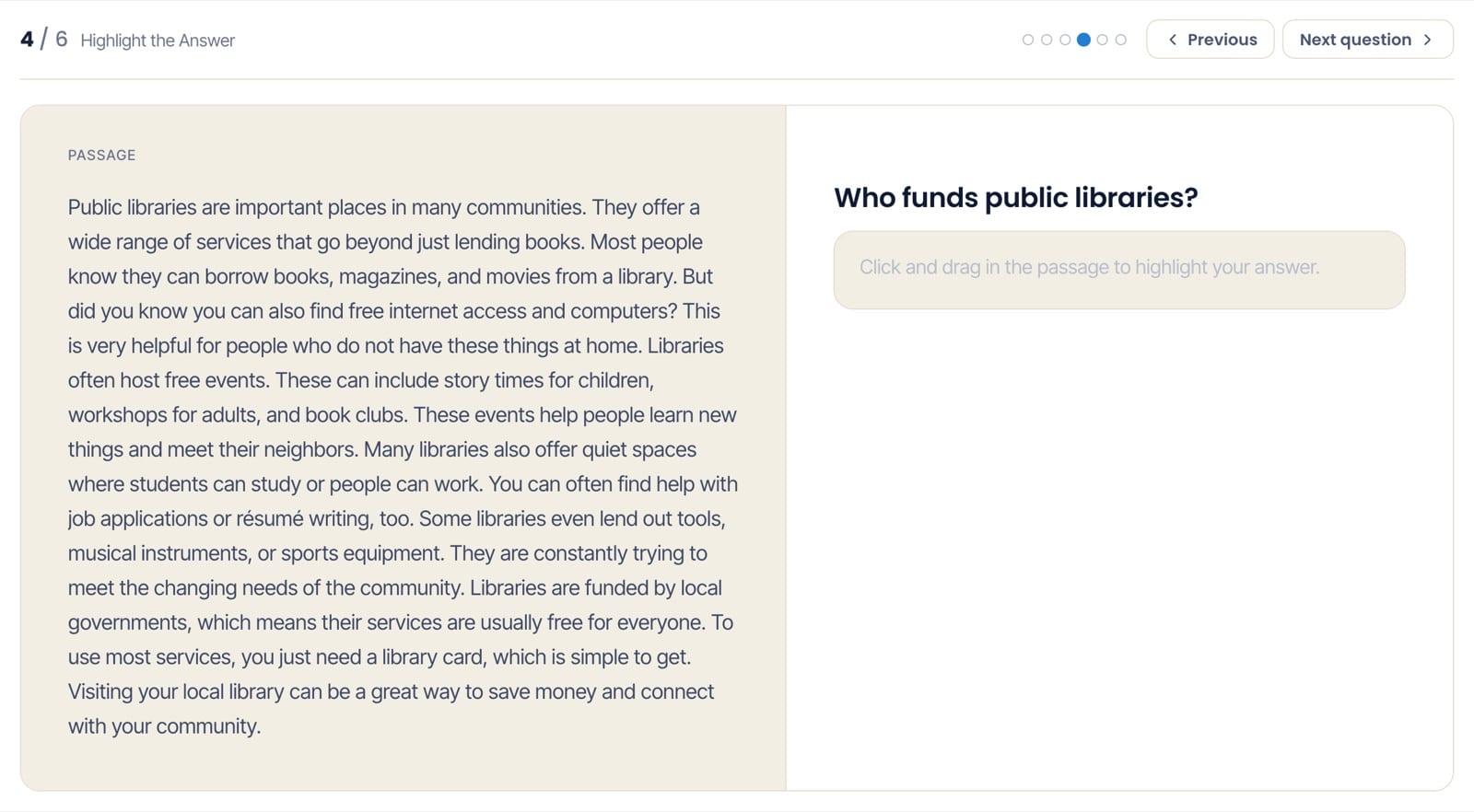 Duolingo Interactive Reading Highlight the Answer second question screen