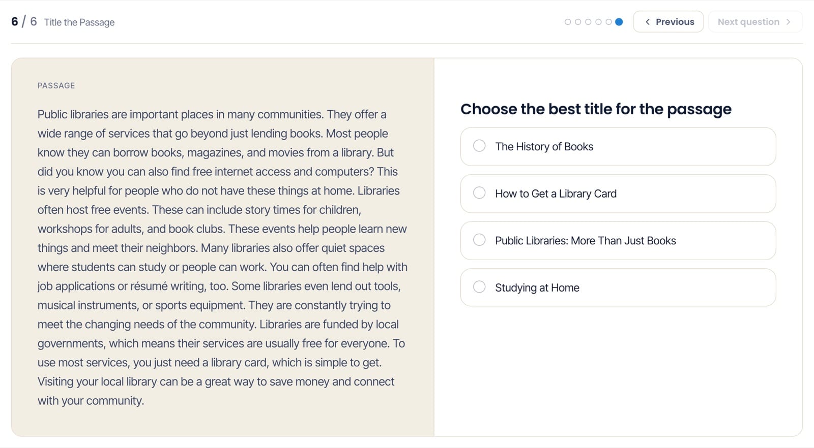 Duolingo Interactive Reading Title the Passage question screen