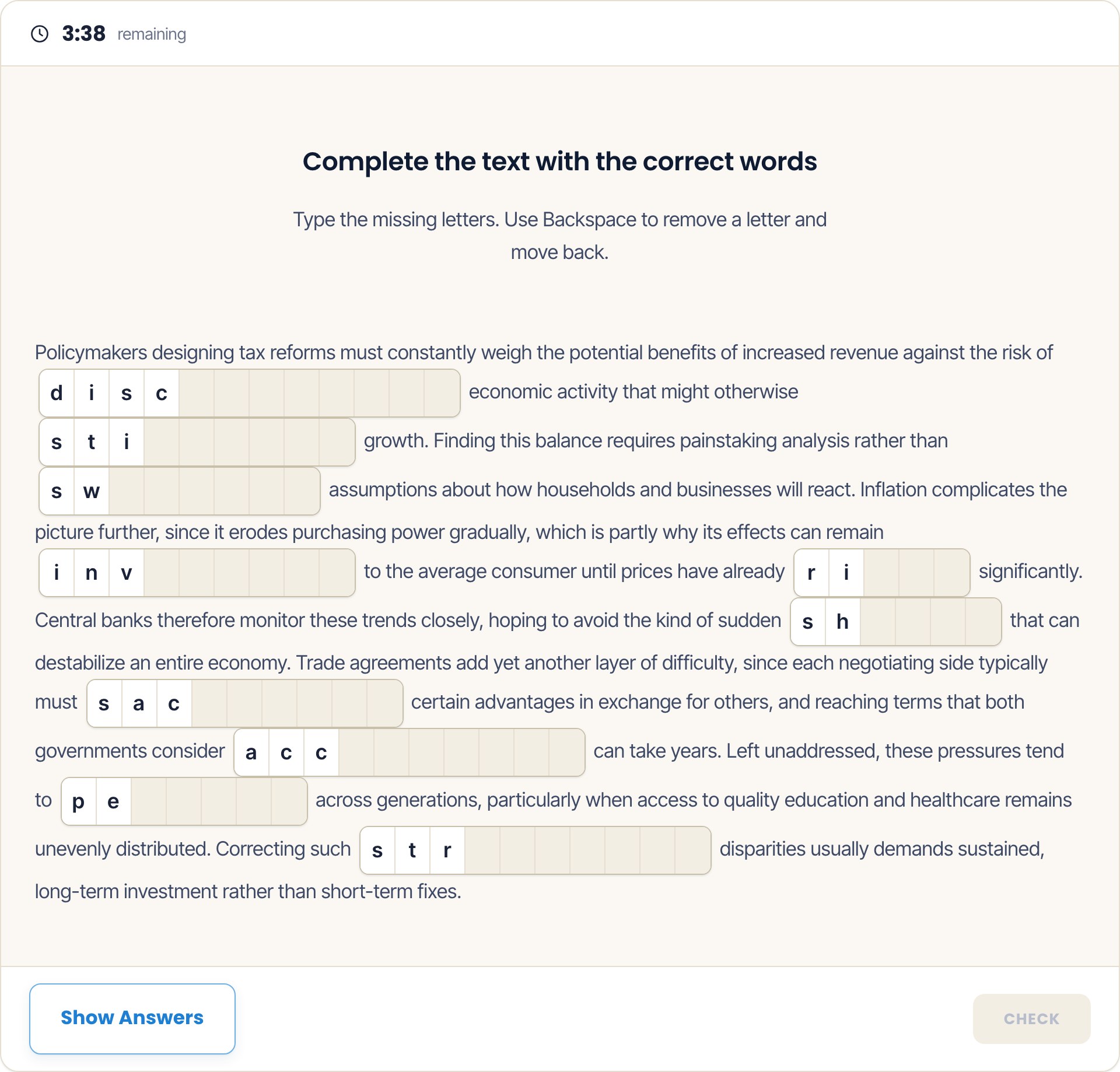 Duolingo Read and Complete hard level question screen