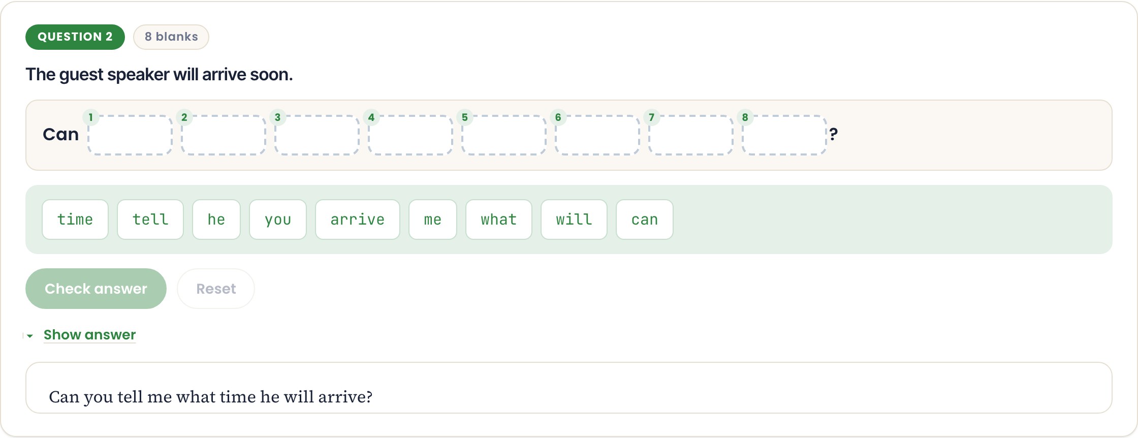 Screen with the answer revealed