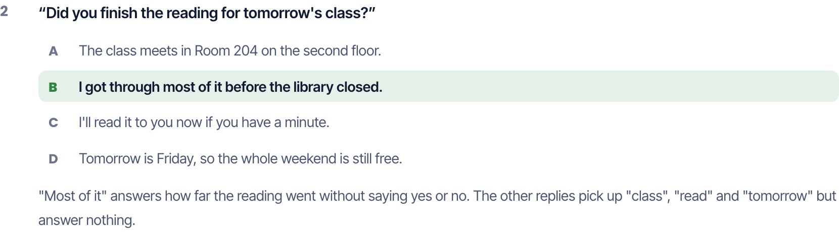 A yes/no question answered with "most of it"