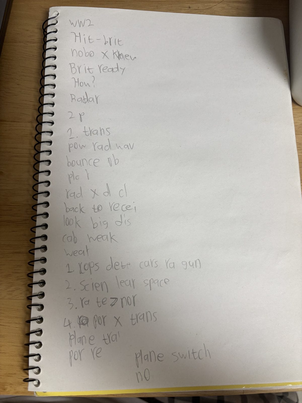 Page 1 of the WWII radar lecture notes, words written out in full with no abbreviation, sentences cut off mid-thought