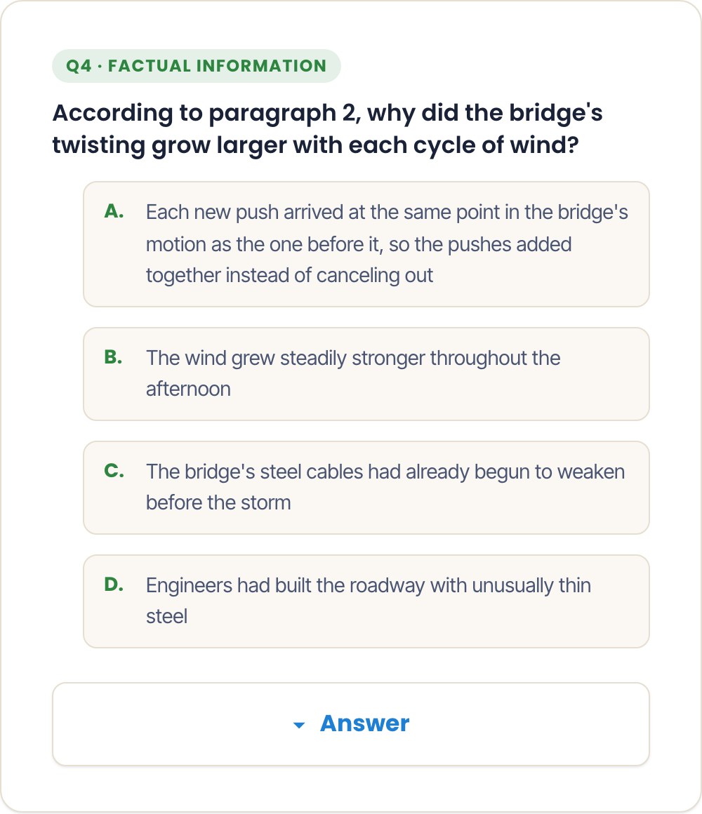 TOEFL Reading Factual Information question screen