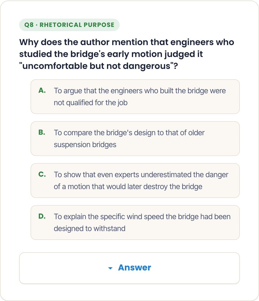 TOEFL Reading Rhetorical Purpose question screen