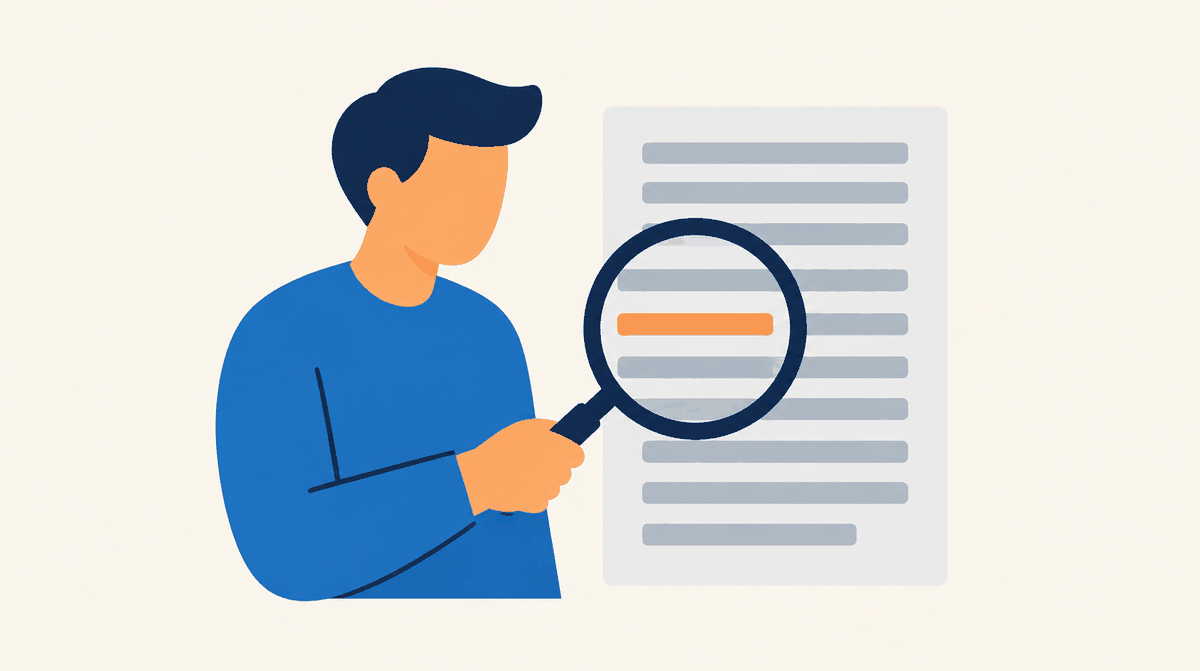 A magnifying glass pointing at one line of a contract