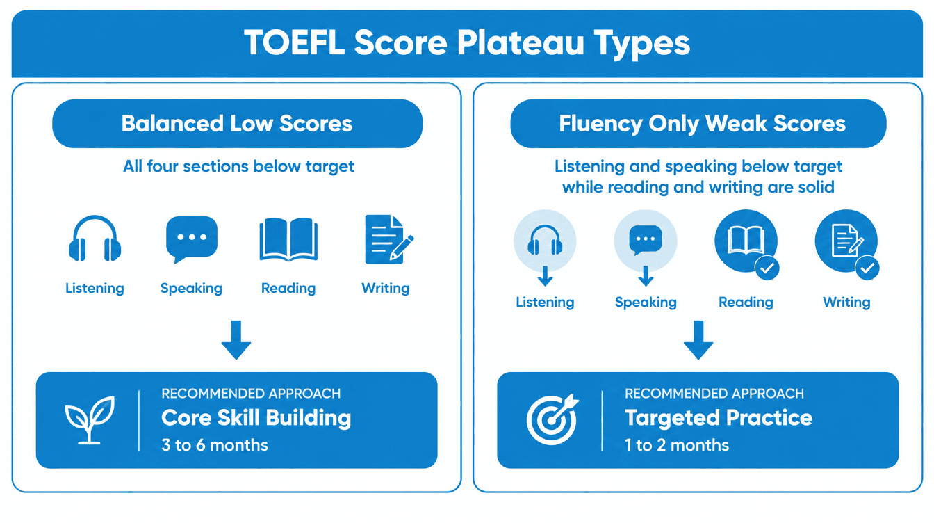 Diagram comparing the two TOEFL score plateau types