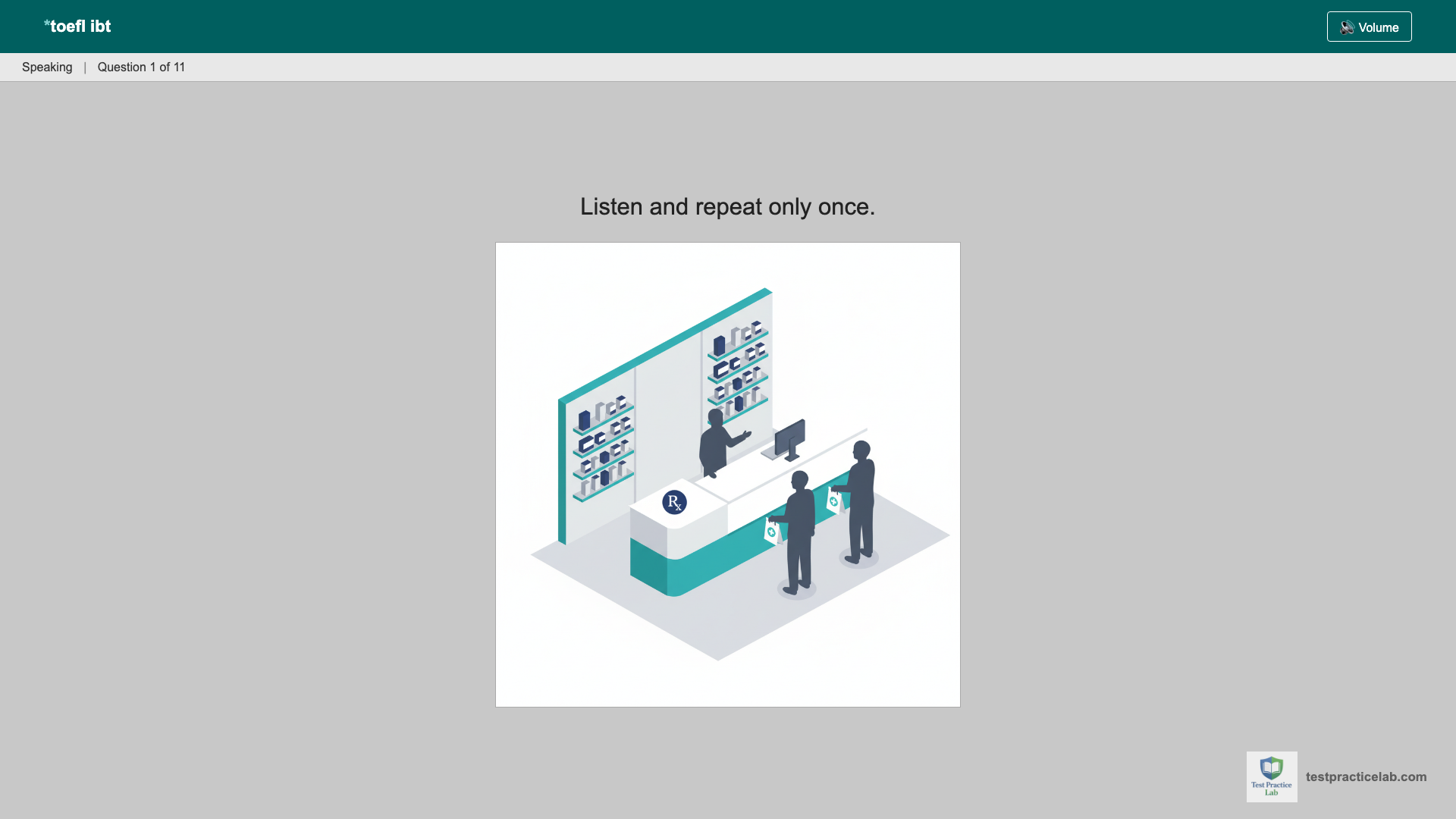 TOEFL Speaking test screen