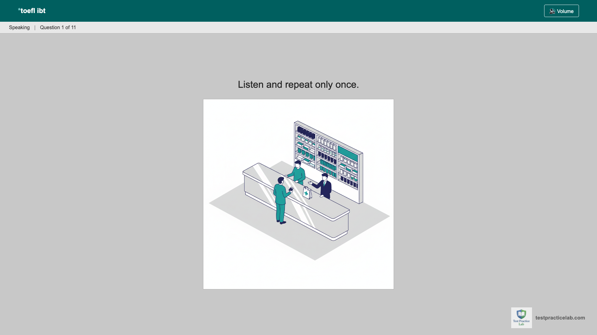 TOEFL Speaking test screen
